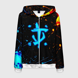 Толстовка 3D на молнии мужская Doom лёд и пламя краски, цвет: 3D-белый