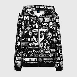 Толстовка 3D на молнии мужская Doom логотипы всех игр, цвет: 3D-черный