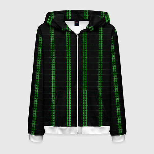 Мужская толстовка на молнии Color black cage green stripes / 3D-Белый – фото 1