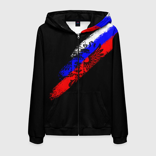 Мужская толстовка на молнии Герб на фоне цветов флага на чёрном фоне / 3D-Черный – фото 1