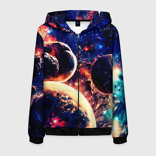Мужская толстовка на молнии Фантастический космос планеты / 3D-Черный – фото 1