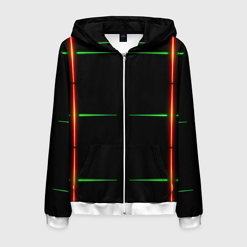 Мужская толстовка на молнии Color black green orange stripes / 3D-Белый – фото 1