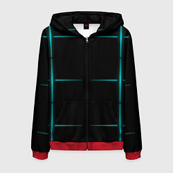 Толстовка 3D на молнии мужская Color black blue stripes, цвет: 3D-красный