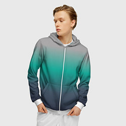 Толстовка 3D на молнии мужская Градиент серо-зеленый, цвет: 3D-белый — фото 2