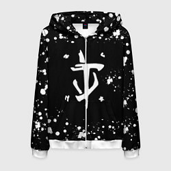 Толстовка 3D на молнии мужская Doom брызги белых красок, цвет: 3D-белый