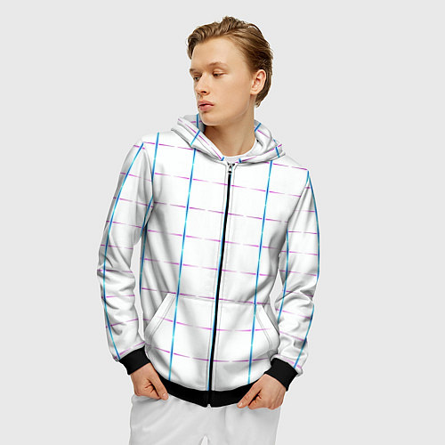 Мужская толстовка на молнии Color white blue stripes / 3D-Черный – фото 3