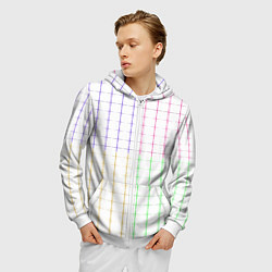 Толстовка 3D на молнии мужская Color white multicolored stripes, цвет: 3D-белый — фото 2