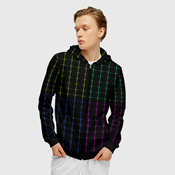 Толстовка 3D на молнии мужская Color black multicolored stripes, цвет: 3D-черный — фото 2