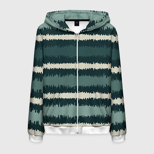 Мужская толстовка на молнии Полосы зигзагообразные зеленые / 3D-Белый – фото 1