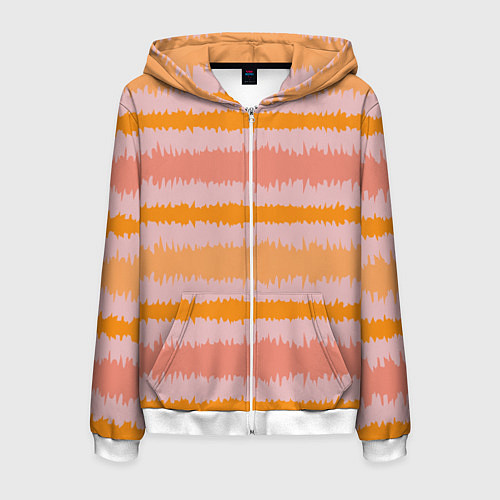 Мужская толстовка на молнии Полосы зигзагообразные оранжево-розовые / 3D-Белый – фото 1
