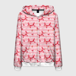 Толстовка 3D на молнии мужская Красные шарики-собачки на розовых полосках, цвет: 3D-белый