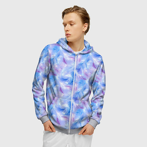 Мужская толстовка на молнии Узор из голубых и сиреневых перьев / 3D-Меланж – фото 3