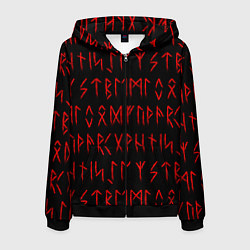 Толстовка 3D на молнии мужская Красные символы древних рун крупные - паттерн, цвет: 3D-черный