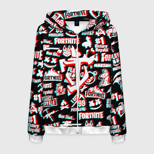 Мужская толстовка на молнии Doom x fortnite glitch / 3D-Белый – фото 1