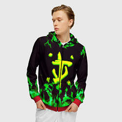 Толстовка 3D на молнии мужская Doom зелёный огонь, цвет: 3D-красный — фото 2