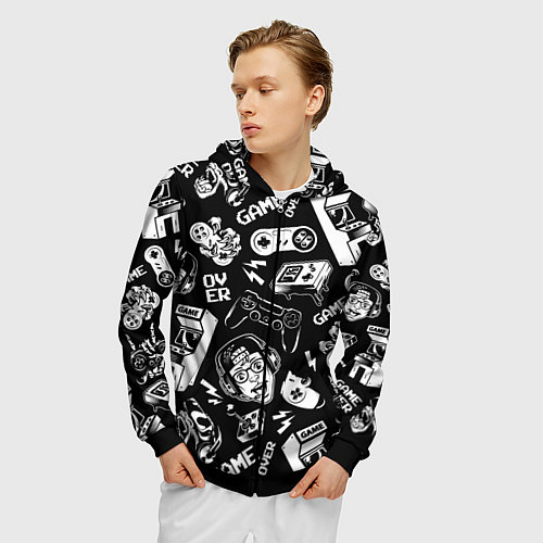 Мужская толстовка на молнии Retro gamer pattern / 3D-Черный – фото 3