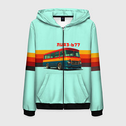 Толстовка 3D на молнии мужская Ретро автобус ЛИАЗ-677 поп-арт, цвет: 3D-черный