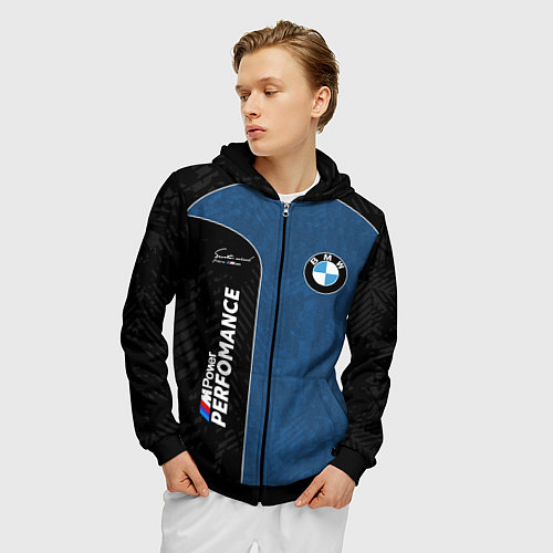 Мужская толстовка на молнии BMW Performance Power / 3D-Черный – фото 3
