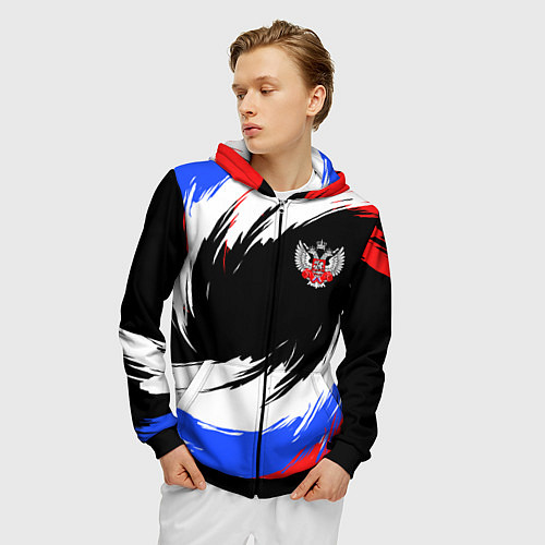 Мужская толстовка на молнии Федерация бокса РФ - краска / 3D-Черный – фото 3