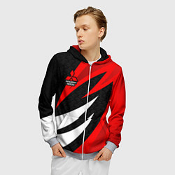 Толстовка 3D на молнии мужская Митсубиси - красный спорт, цвет: 3D-меланж — фото 2