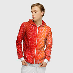 Толстовка 3D на молнии мужская Лосось филе текстура, цвет: 3D-белый — фото 2