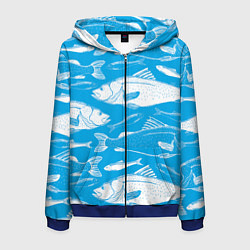 Толстовка 3D на молнии мужская Рыбы в голубой воде, цвет: 3D-синий