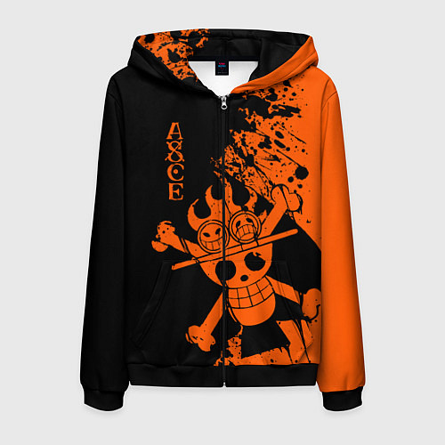 Мужская толстовка на молнии One Piece - Ace / 3D-Черный – фото 1