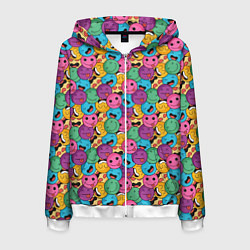 Толстовка 3D на молнии мужская Смайлики - паттерн, цвет: 3D-белый