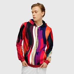 Толстовка 3D на молнии мужская Красный абстрактные волнистые полосы, цвет: 3D-красный — фото 2