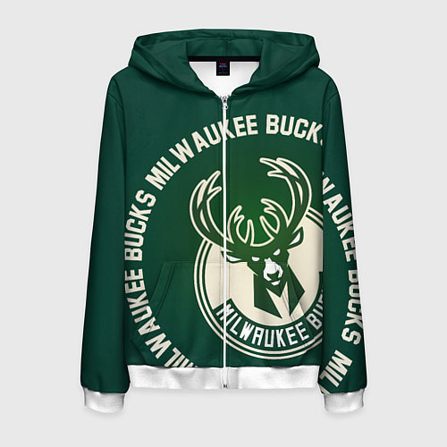 Мужская толстовка на молнии Milwaukee Bucks надпись / 3D-Белый – фото 1