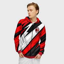 Толстовка 3D на молнии мужская ФК Милан - абстракция, цвет: 3D-красный — фото 2