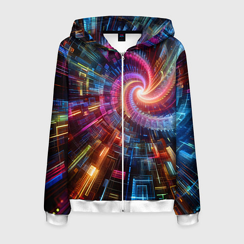 Мужская толстовка на молнии Fractal neon spiral - ai art fantasy / 3D-Белый – фото 1
