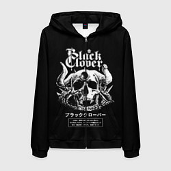 Толстовка 3D на молнии мужская Черный клевер череп, цвет: 3D-черный