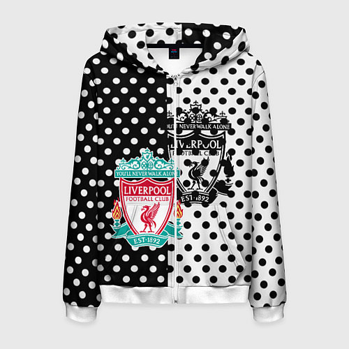 Мужская толстовка на молнии Liverpool черно белые точки / 3D-Белый – фото 1