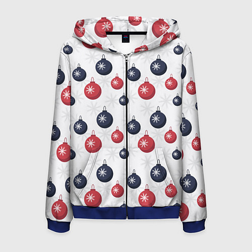 Мужская толстовка на молнии Синие и красные новогодние шары со снежинками / 3D-Синий – фото 1
