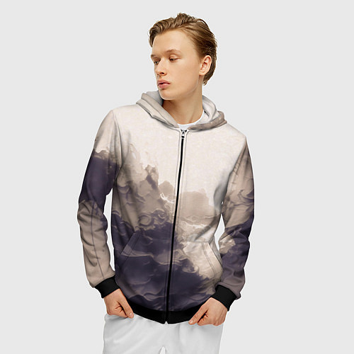 Мужская толстовка на молнии Сепия абстрактная горная река / 3D-Черный – фото 3
