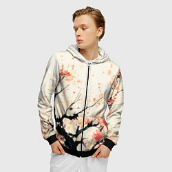 Толстовка 3D на молнии мужская Чёрное дерево с цветами абстракция, цвет: 3D-черный — фото 2