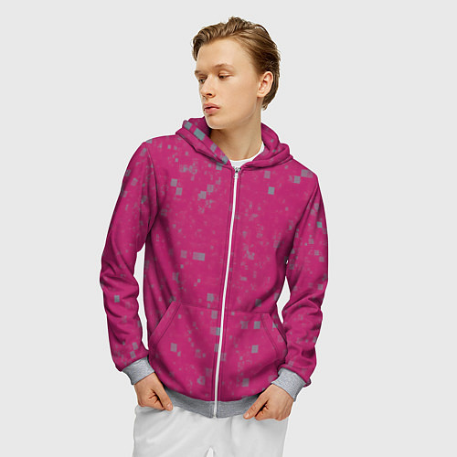 Мужская толстовка на молнии Color pink brown squares / 3D-Меланж – фото 3