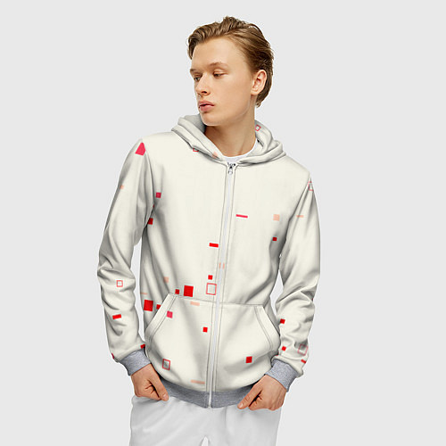 Мужская толстовка на молнии Color white red shapes / 3D-Меланж – фото 3