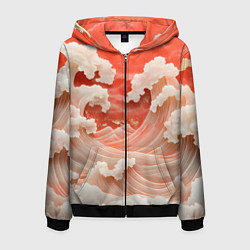 Толстовка 3D на молнии мужская Японские красные волны, цвет: 3D-черный