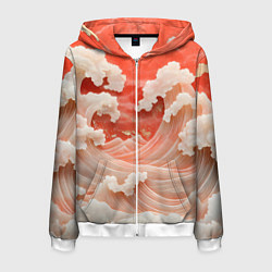 Толстовка 3D на молнии мужская Японские красные волны, цвет: 3D-белый