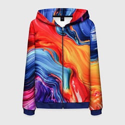 Толстовка 3D на молнии мужская Красно-синие масляные краски смешение абстракция, цвет: 3D-синий