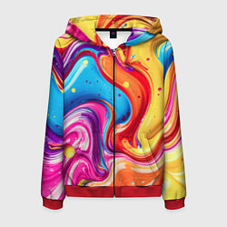Толстовка 3D на молнии мужская Смесь красно-жёлто-голубых масляных красок абстрак, цвет: 3D-красный