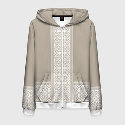 Толстовка 3D на молнии мужская Славянский орнамент-вышиванка рубаха, цвет: 3D-белый