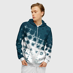 Толстовка 3D на молнии мужская Узорчатая текстура сине-белая, цвет: 3D-белый — фото 2