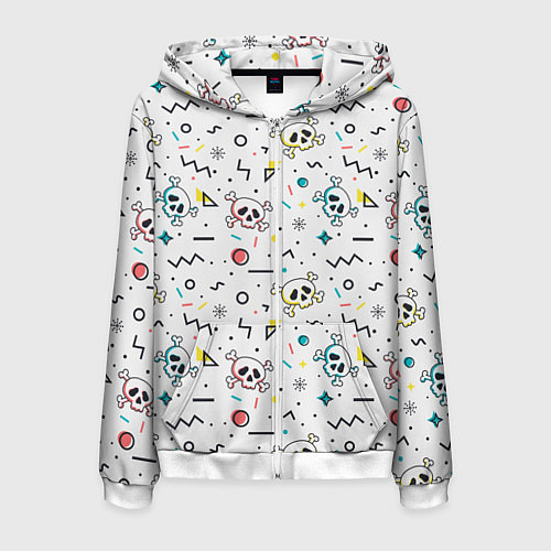 Мужская толстовка на молнии Паттерн с черепами и геометрическими фигурами на Х / 3D-Белый – фото 1