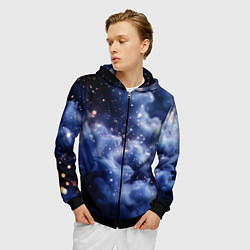 Толстовка 3D на молнии мужская Волшебная дымка тёмно-синий с искрами, цвет: 3D-черный — фото 2