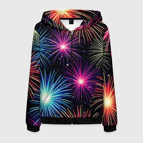 Мужская толстовка на молнии Стилизованный праздничный салют / 3D-Черный – фото 1