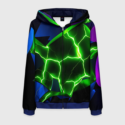Мужская толстовка на молнии Neon green glow / 3D-Синий – фото 1