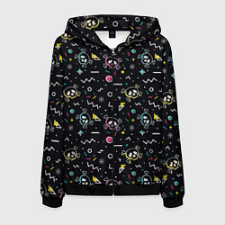 Толстовка 3D на молнии мужская Паттерн с черепами и геометрическими фигурами в ст, цвет: 3D-черный